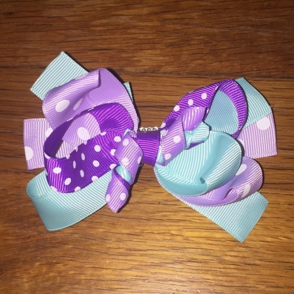 ☂️ Girls Handmade Blue & Purple polka dot Hairbow